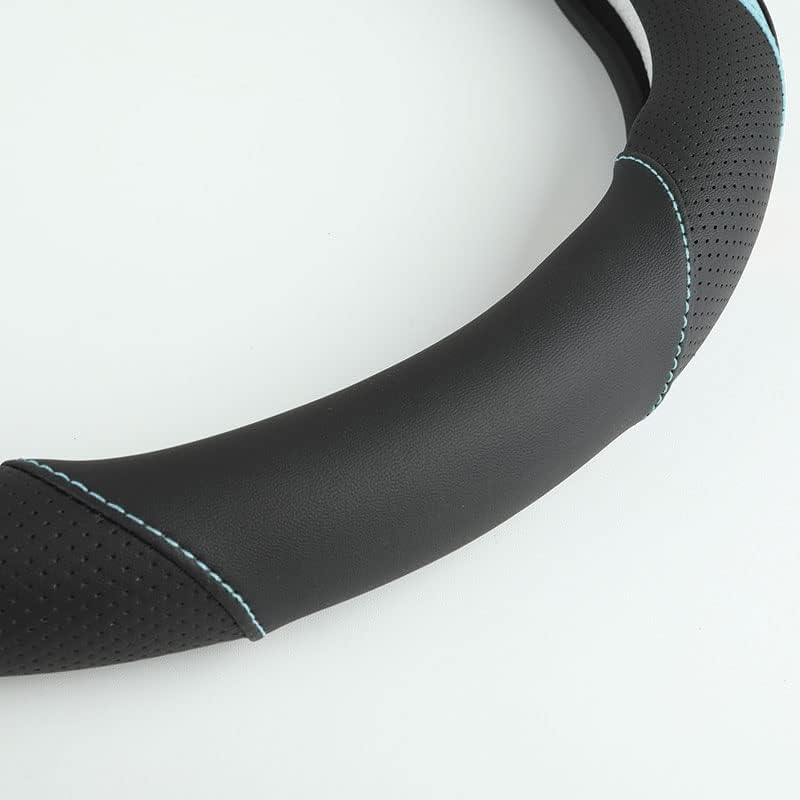 Car Steering Wheel Cover, Leather Steering Wheel Cover Blue Universal 14.5-15 Inch Microfiber Leather Anti-Slip Breathable Auto Steering Wheel Covers for Men Women (Black&Blue)