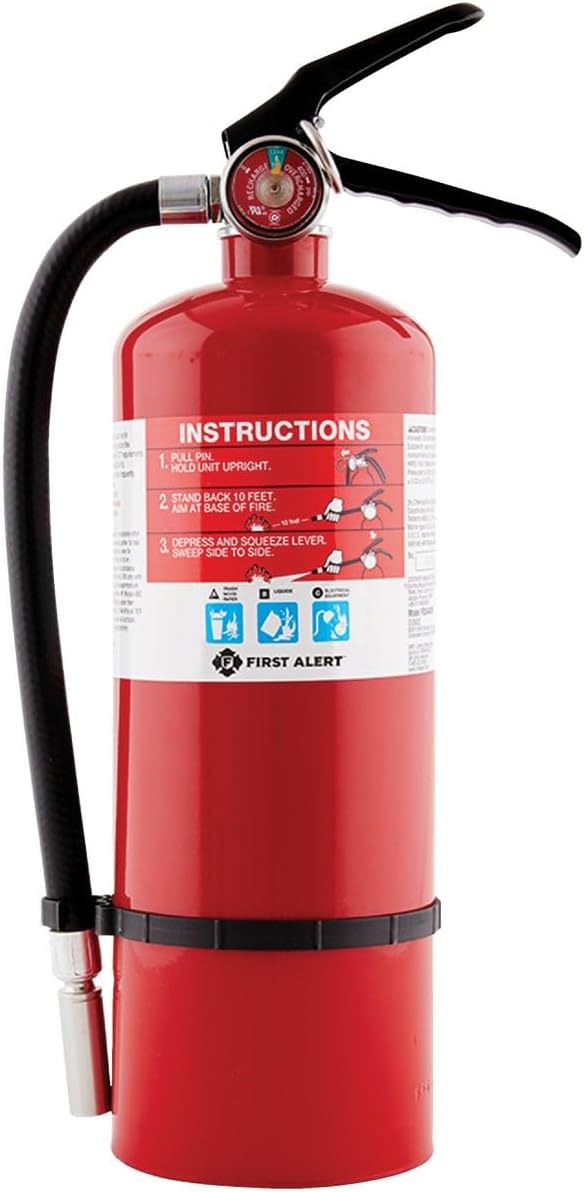 FIRST ALERT PRO5 Rechargeable Heavy Duty Fire Extinguisher, UL RATED 3-A:40-B:C, Red, 1-Pack
