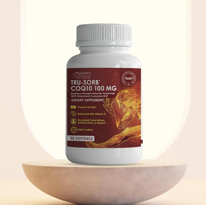 Tru-Sorb Natural COQ10 100mg: 30 Softgels - Supplement with Naturally Fermented 100% High-Potency Coenzyme q10 Ubiquinone, Vitamin E, 6X Ultra high Absorption for Cellular & Heart Health Support