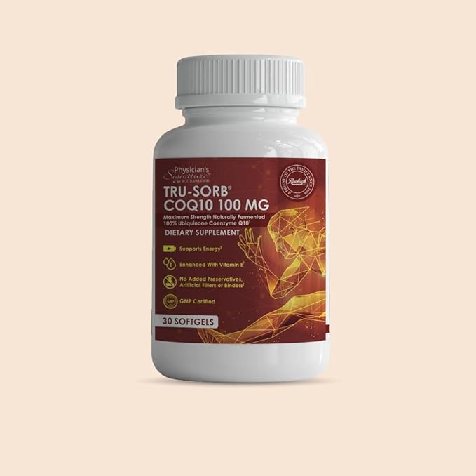 Tru-Sorb Natural COQ10 100mg: 30 Softgels - Supplement with Naturally Fermented 100% High-Potency Coenzyme q10 Ubiquinone, Vitamin E, 6X Ultra high Absorption for Cellular & Heart Health Support