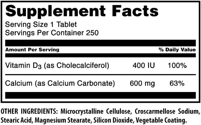 Amazing Formulas Calcium with Vitamin D3 Supplement | Tablets | Non-GMO | Gluten-Free | Made in USA (250 Count, 1 Pack)