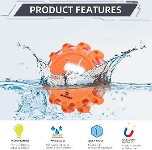 LED Road Flares 6Pack Roadside Emergency car kit Emergency Road Flares Kit with Magnetic Base for Vehicles & Boat | 9 Flash Modes(with Batteries) (6 Part Rechargeable)