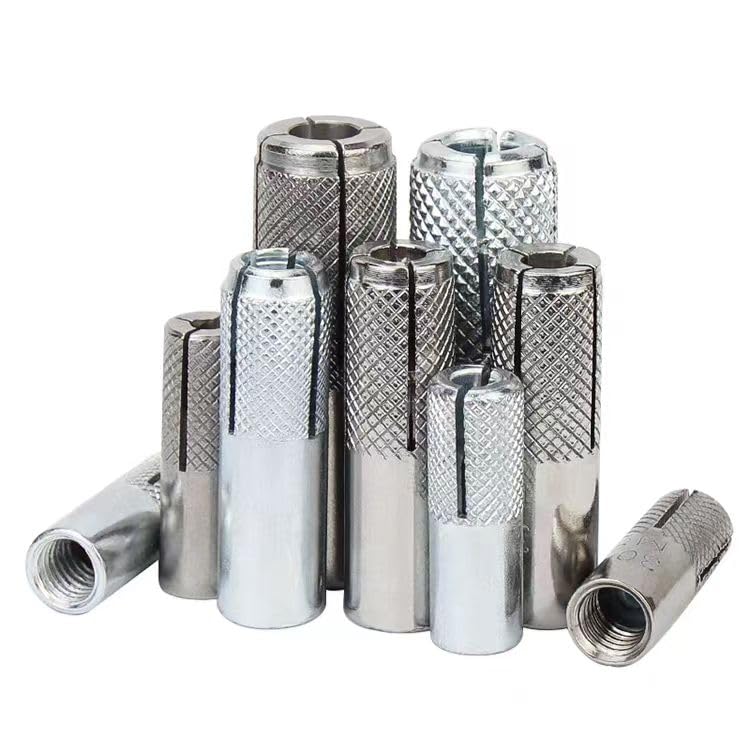 Wensilon(100 pcs) 1/4"-20 Premium Zinc Plated Carbon Steel Drop in Anchors Assortment, Knurled Drop-in-Anchor for Solid Concrete, Internal Forced Expansion Screw Bolts
