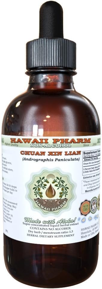 Chuan Xin Lian Alcohol-Free Liquid Extract, Chuan Xin Lian, Andrographis (Andrographis Paniculata) Herb Glycerite Hawaii Pharm Natural Herbal Supplement 2 oz