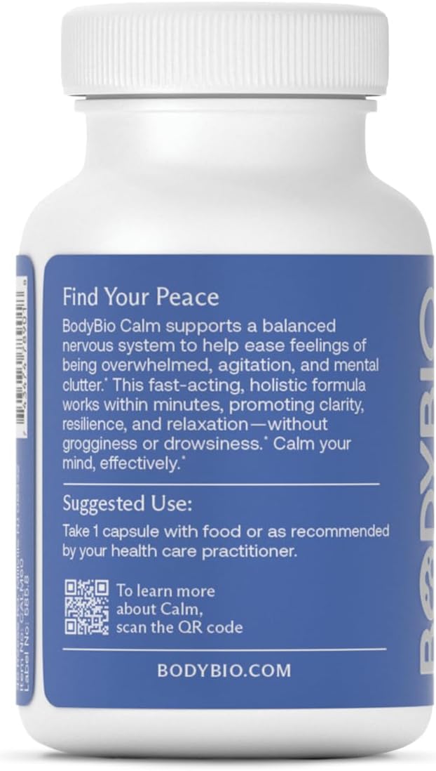 BodyBio Calm - Natural Stress Relief Blend with Rhodiola, Glycine & Phosphatidylserine - Supports Relaxation, Mental Focus & Balanced Cortisol - Non - Drowsy Formula