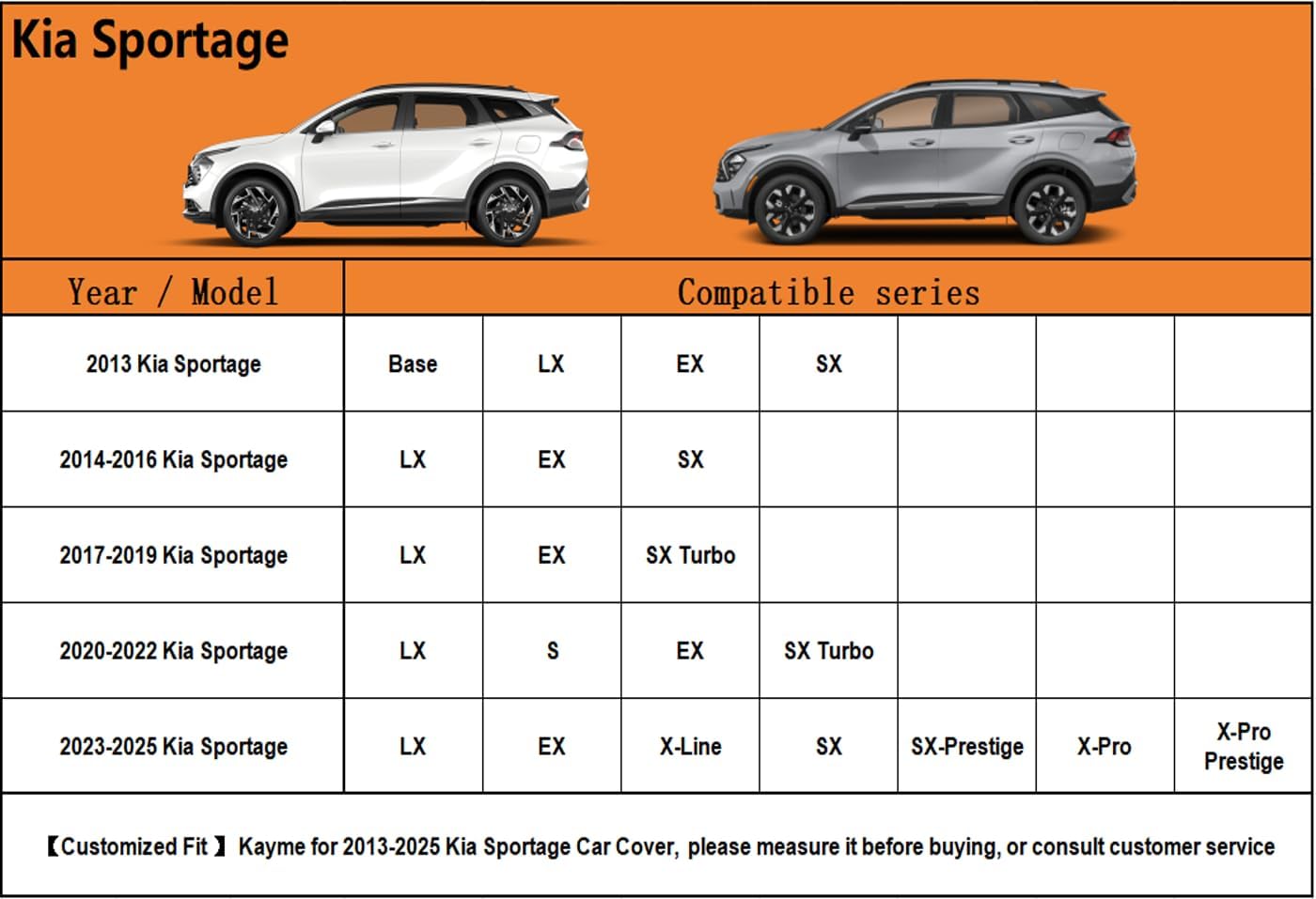 Kayme 6 Layers SUV Car Cover Custom Fit for Kia Sportage(1994-2025) Waterproof All Weather for Automobiles, Outdoor Full Cover Rain Sun UV Protection.Silver