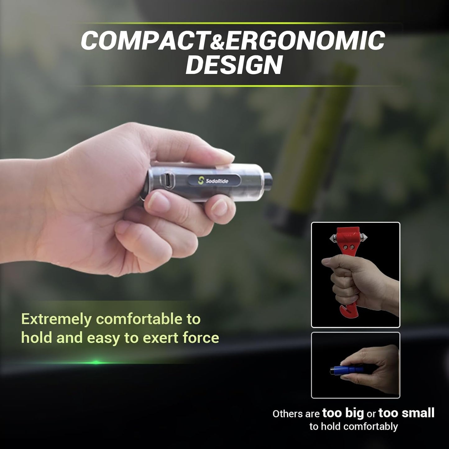 Window Breaker Seatbelt Cutter with Flashlight,2 in 1 Car Escape Tool Key Chain,Safe Hammer Glass Breaker Under Water,2 Pack Black