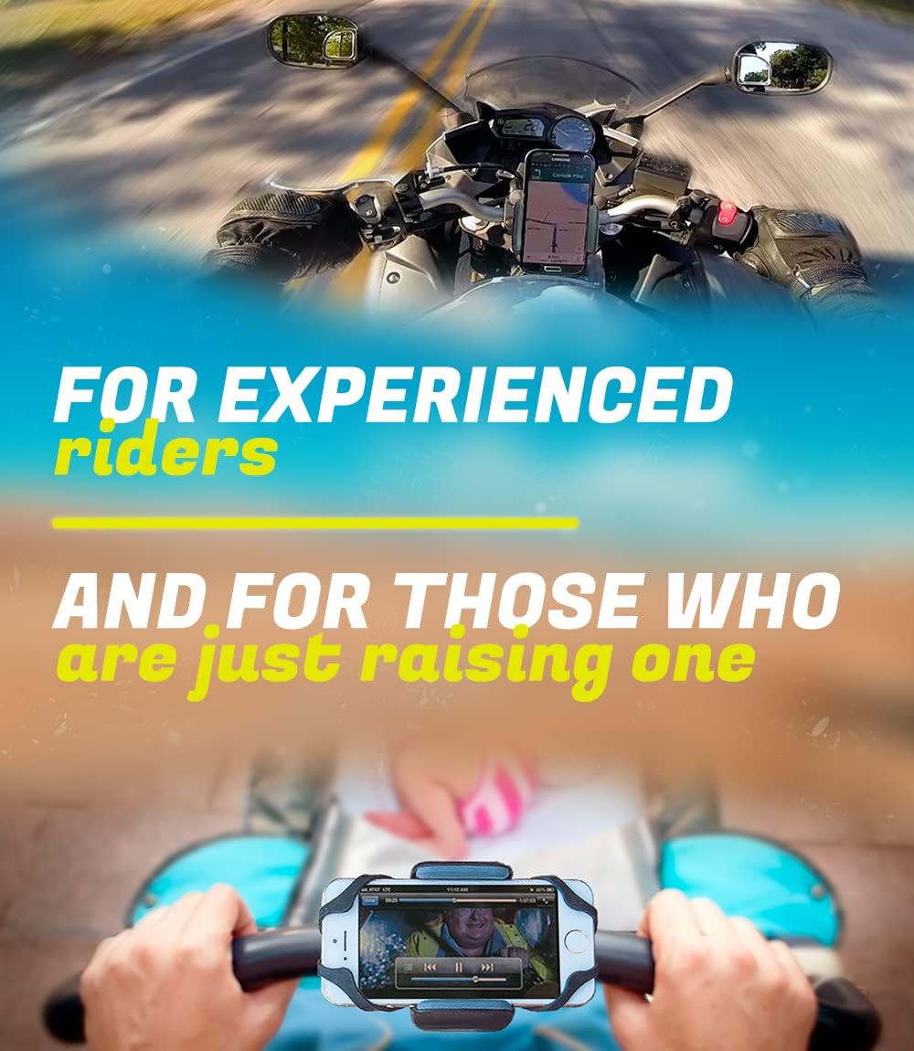 Metal Bike & Motorcycle Phone Mount for Any Smartphone (iPhone 16 Pro Max/e, Galaxy S25). Unbreakable Handlebar Cell Phone Holder for Bike, Scooter, Bicycle Phone Mount. x10 to Safeness & Comfort