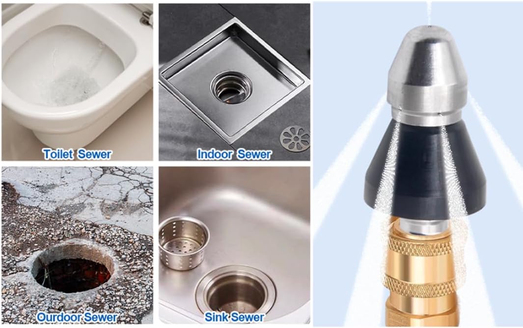 Pressure Washer Sewer Jetter Nozzle with Stainless Steel, Durable Design Sewer Jet Nozzle,Pressure Drain Jetter Hose Nozzle,1/4'' Quickly Connector, 5000 PSI Orifice 6.5