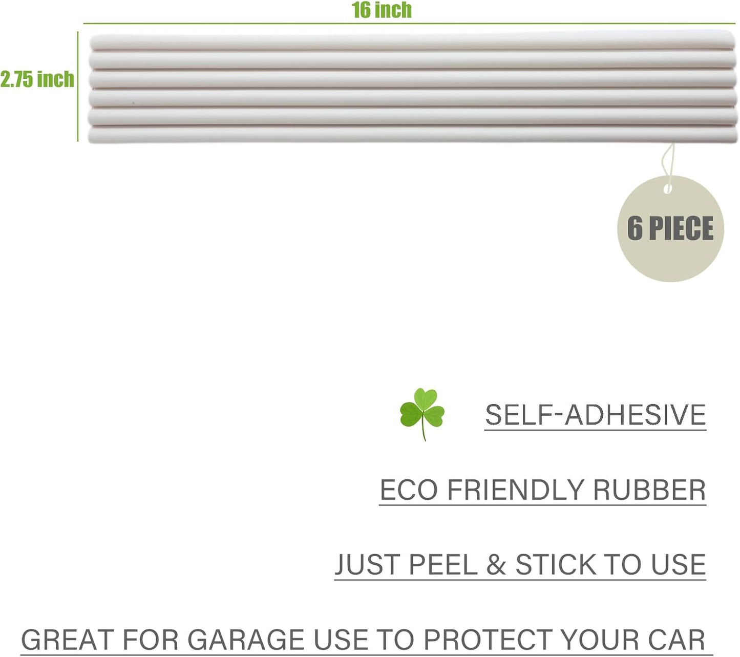 Garage Wall Protector Strip Car Door Protector, Self-Adhesive Rubber Garage Wall Guards for Car SUV Doors, Waterproof Wall Bumper Guards for Cars - 2.75x16 Inches 6 Packs - White