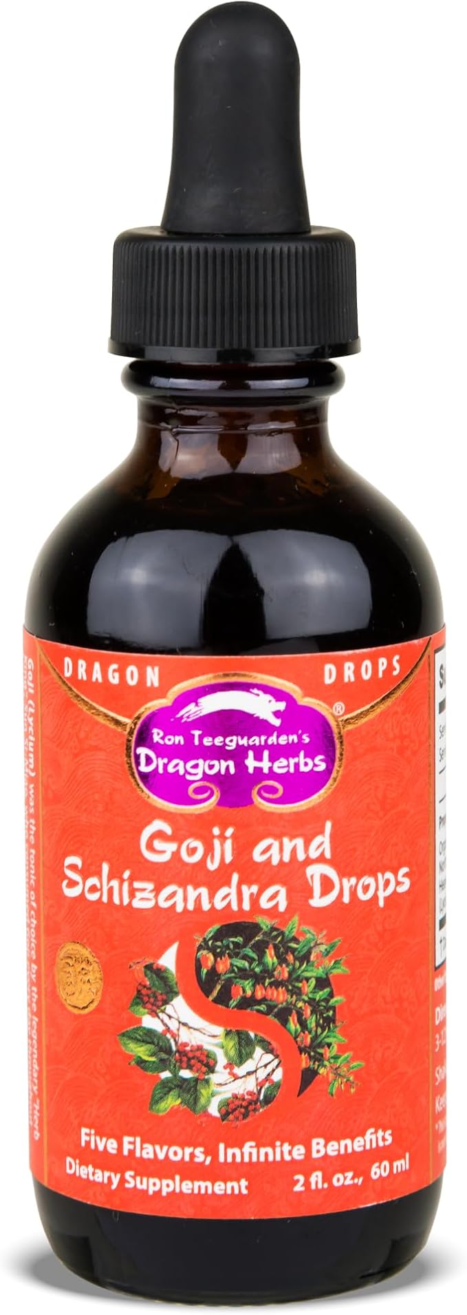 Dragon Herbs Goji Berry & Schizandra Drops • Triple Extractions • for Eye, Skin, Lung & Healthy Aging Support, Beauty Tonic • Super Potency • Fast Acting • 2 fl oz, 60 mL • Tincture Supplement