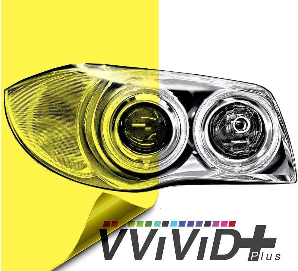 VViViD Air-Tint Extra-Wide Headlight Taillight Vinyl Tint Wrap 16 Inch x 48 Inch Roll Including Yellow Detailer Squeegee & 2X Black Felt Edge Decals (Gold Yellow)