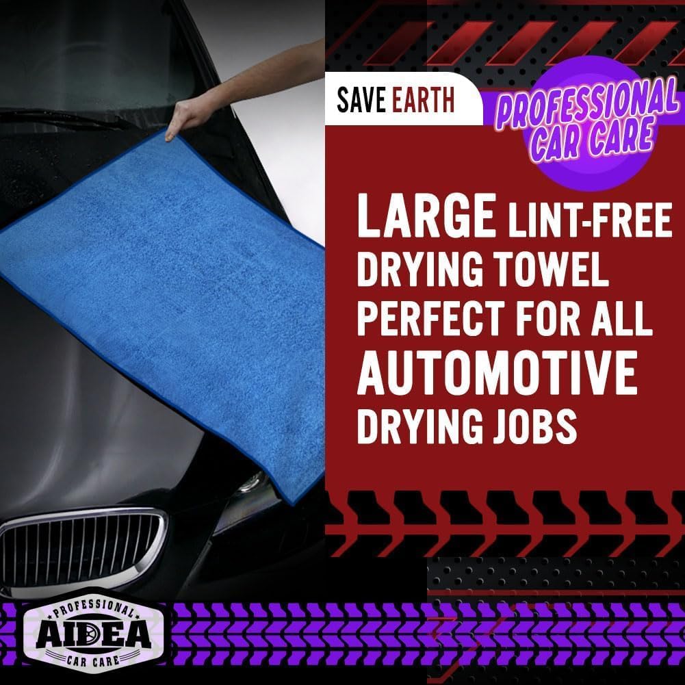 AIDEA Microfiber Towels for Cars-4PK, Large Professional Car Drying Towel, Scratch-Free & Absorbent Drying Towel for Cars, SUVs, RVs, Trucks, and Boats, 24inx 31in, Blue