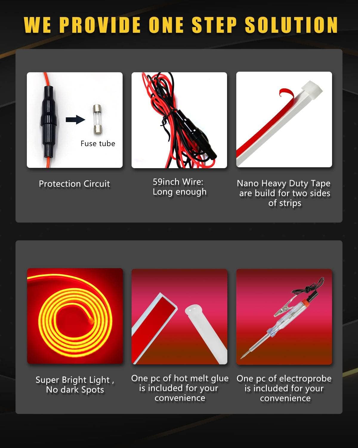 YM E-Bright Led Hood Light Strip Exterior Car Led Strip Light Waterproof Flexible DRL Dynamic Scan Start Up Hoodbeam Kit Daytime Running Lights for Car,Truck,SUV,12V 59inch,Red,1 Set