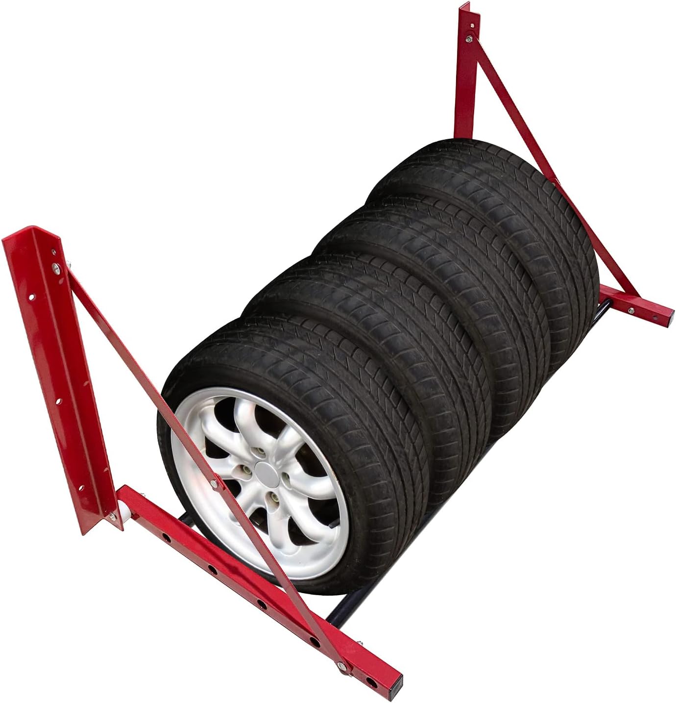 ROBLOCK Folding Tire Wheel Rack Wall Mount Multi-Tire Spare Carriers Garage (32"-48") x 22" x 22", Red
