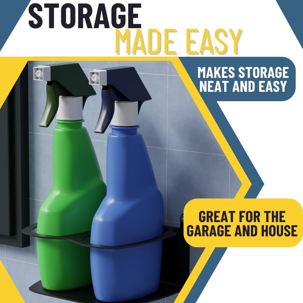 Koova Spray Bottle Holder Heavy Duty- Wall Mount Storage Rack for 2 Spray Bottles, Utility Shelf with Included Hardware - Made in USA, Sturdy Metal Organizer for Efficient Kitchen and Garage Storage