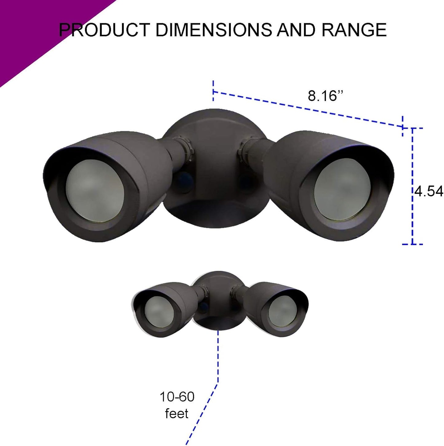 Ciata Flood Lights Outdoor, 20-Watt LED Bullet Head Security Flood Lights, Dual Head, RoHS and FCC Complaint, IP65 Rated, 1900 Lumens, 2KV Surge Protection, Die-Cast Aluminum in Bronze Finish – 4000K