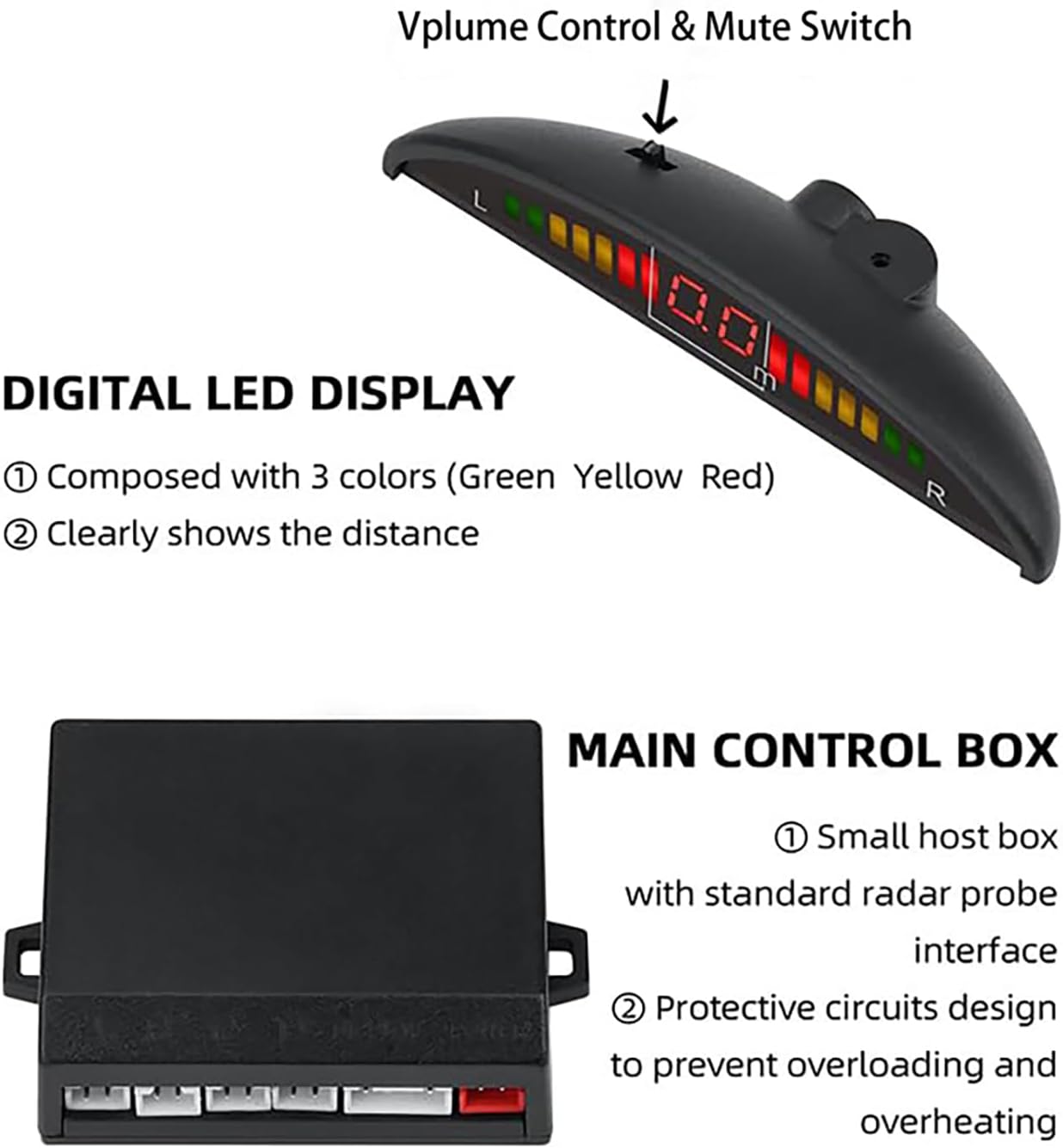 Parking Sensor Kit Backup Sensor Kit Reverse Sensor for Car 16 Color Options for Probes Adjustable Alarm Volume Professional Sensore de Reversa para Carro Safe Driving Assistant LightYellow