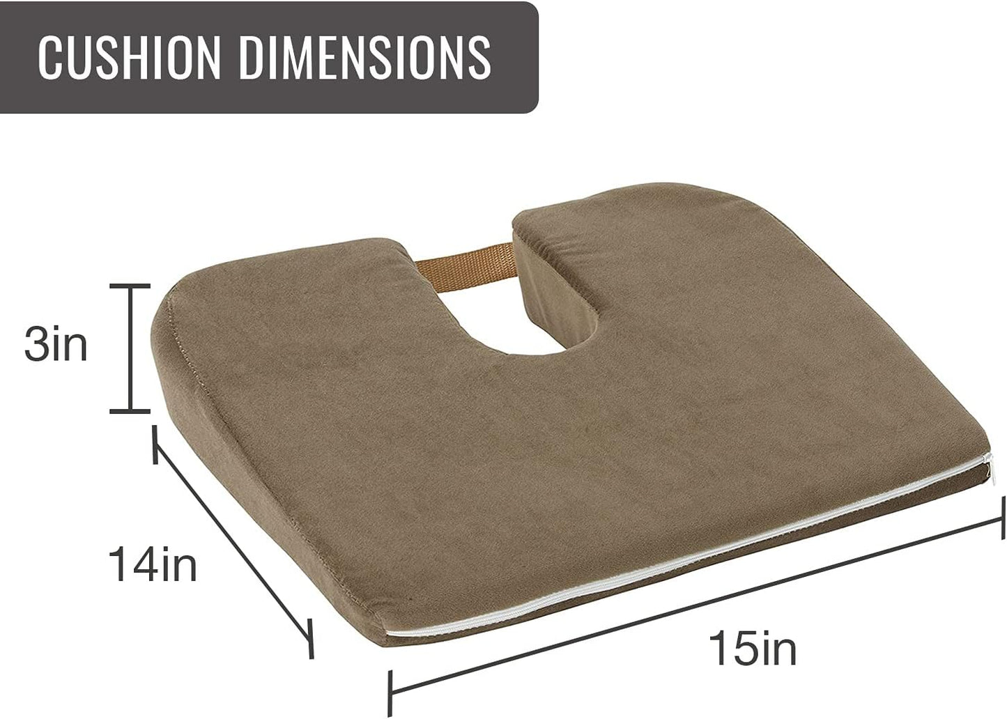 DMI Gradual Slope Seat Cushion for Coccyx, Sciatica and Tailbone Pain Used With Dining Room Chairs, Desk Chairs, Car Seats or Wheelchair Cushions, Machine Washable-Cover, 15 Inch, Camel