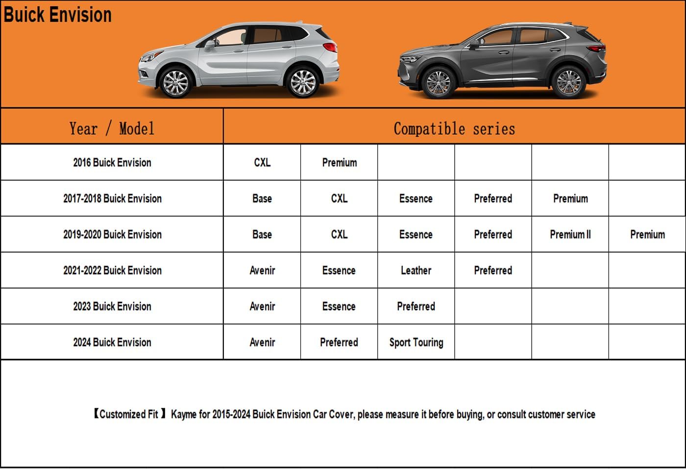 Kayme 7 Layers SUV Car Cover Custom Fit for Buick Envision (2015-2025) Waterproof All Weather for Automobiles, Outdoor Full Cover Rain Sun UV Protection.Black