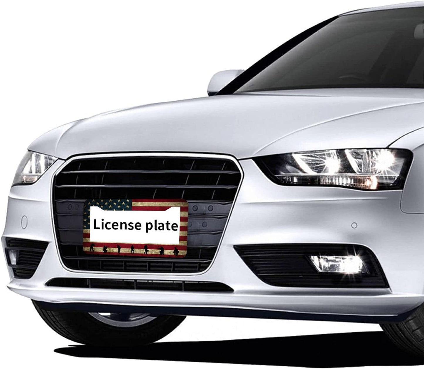 American Flag License Plate Frames - 2 Pcs Set 2 Holes Metal Aluminum Auto Car Accessories Decoration License Plate Frame 12.2 x 6.3 inch for Women Men Gift