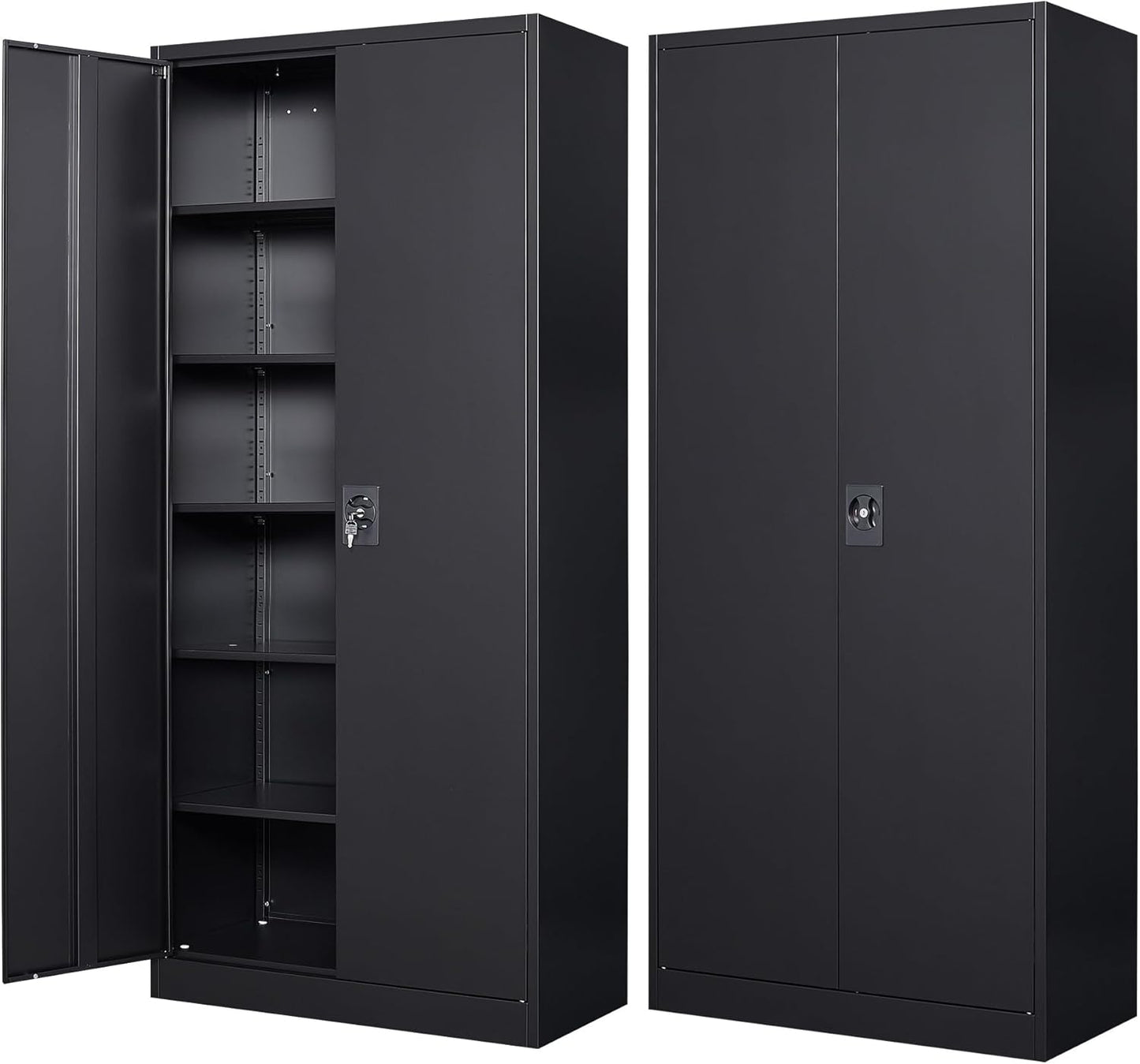 SISESOL Wide & Deep Metal Storage Cabinet with Lock & 5 Adjustable Shelves,72" Black Garage Storage Cabinet with Locking Doors,Lockable Cabinets for Home,Office,Garage,Shop,Basement 72x36x18