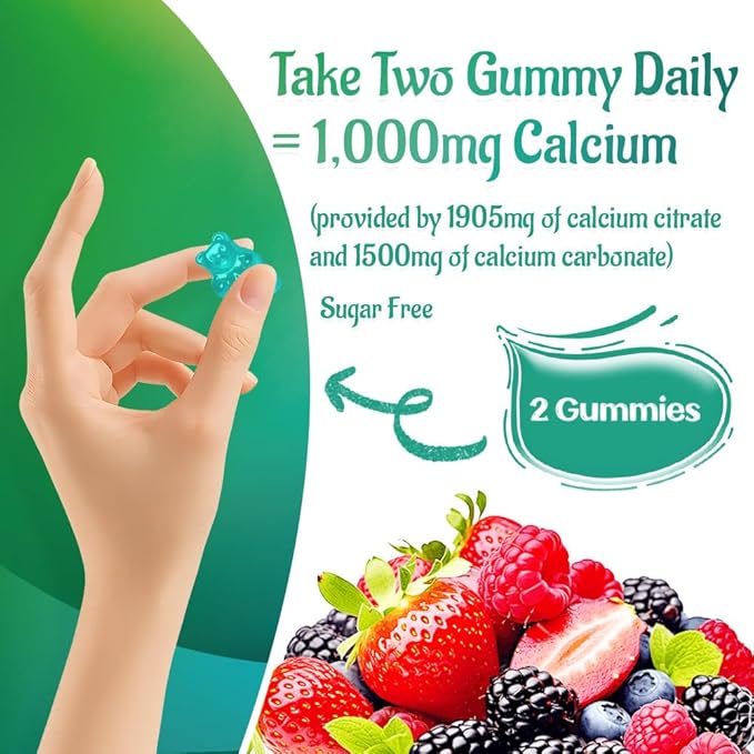 Liposomal Calcium,1000mg Calcium with Vitamin D3 & K2 for for Muscle & Immune Support, Calcium Chews for Bone Health,Sugar Free, 60 Chews