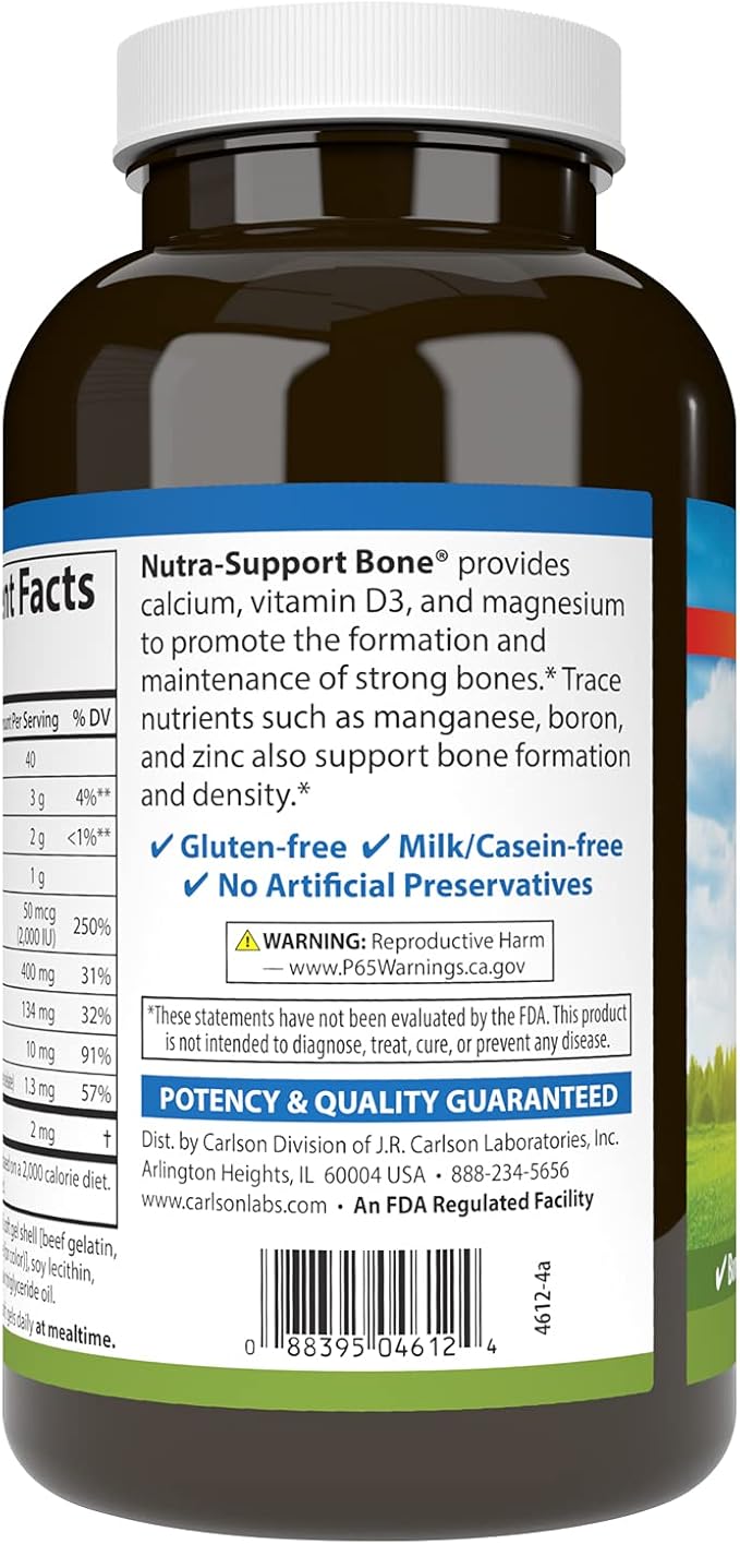 Carlson - Nutra-Support Bone, Calcium, Magnesium & Vitamin D3, Bone Health, Calcium Absorption & Optimal Wellness, 180 Softgels