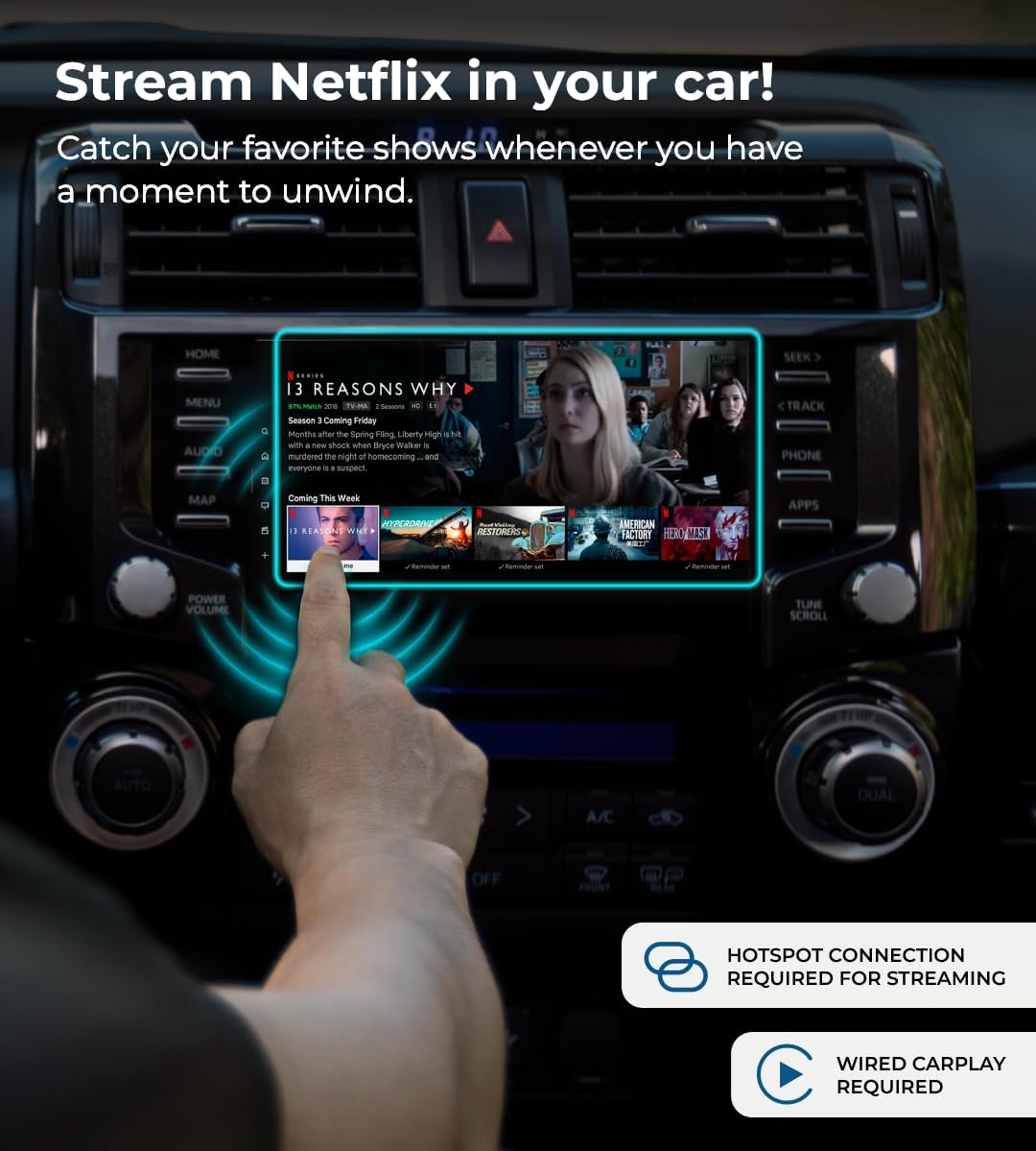 AutoSky Ai Box Lite Air - Streaming on the Go, Netflix and Youtube in your car. Convert Your Wired CarPlay into Wireless CarPlay or Android Auto. HotSpot Required for Streaming. Wired CarPlay Required