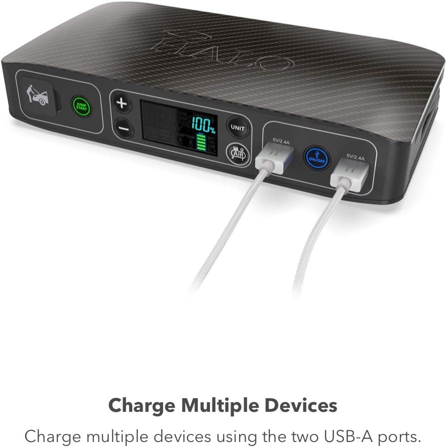 HALO Bolt Air 58830 Portable Car Battery Jump Starter | 100 PSI Air Compressor, 58.8Wh USB Power Bank, Emergency Floodlight & Charger, Jump Cars SUVs & Trucks, Inflate Tires, TSA Approved — Rose Gold