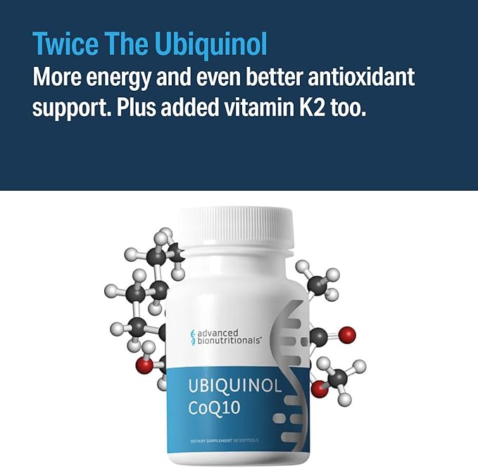 Advanced Bionutritionals Ubiquinol CoQ10, Increased Energy Production, Natural Antioxidant Supplement, Manufactured in The USA, 30 Softgel