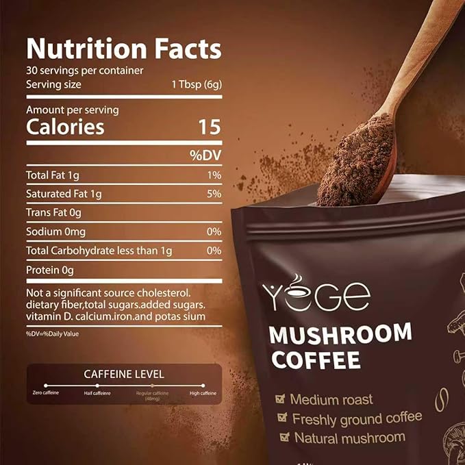 Mushroom Coffee, Instant Organic Mushroom Coffee with Cordyceps, Reish, King Trumpet, Shitake, Turkey Tail, Lions Mane for Energy, Focus, Positive Mood & Immune Support (30 Servings)
