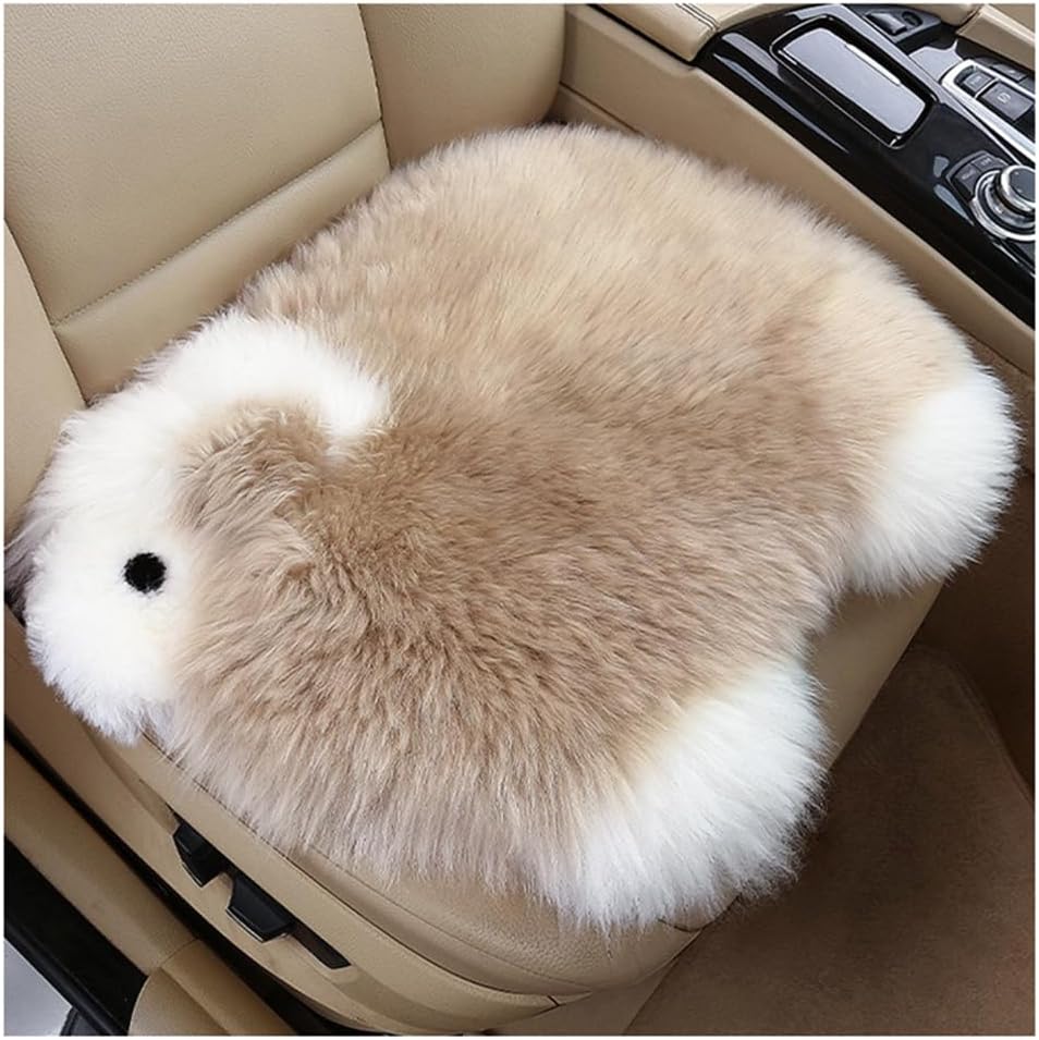 Genuine Wool Car Seat Cushion Comfort Style,Adorable Sheep Shaped Cushion for Car Seats & Chairs Natural Cute Wool Seat Soft Cover Universal Fit (1PC) (Dark Brwon)