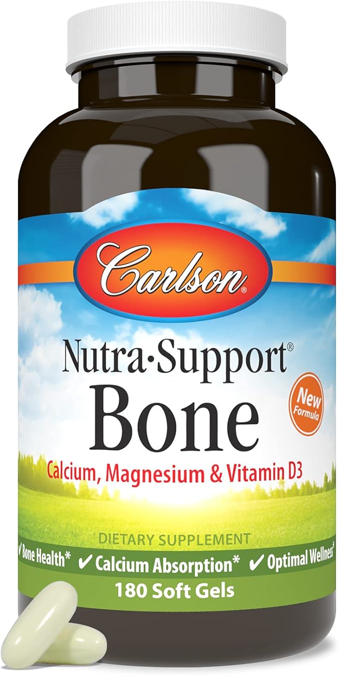 Carlson - Nutra-Support Bone, Calcium, Magnesium & Vitamin D3, Bone Health, Calcium Absorption & Optimal Wellness, 180 Softgels