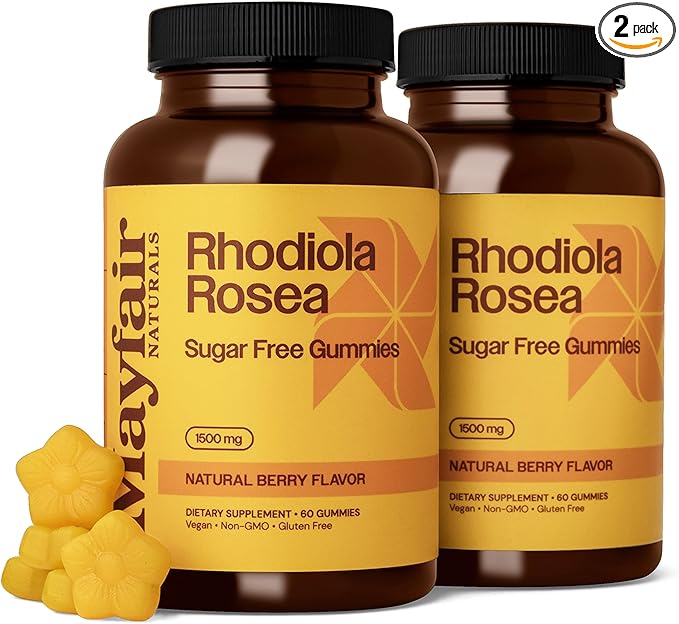 Rhodiola Rosea Sugar Free Gummies (2 Pack), Dietary Supplement, 1500mg, 60 Gummies Each (120 Total), Natural Berry Flavor