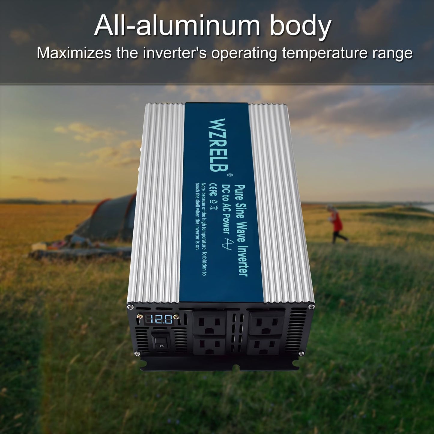 WZRELB 1800W Pure Sine Wave Inverter 48V DC to 110V 120V AC,Car Power Inverter with 4 AC Outlets, LED Display,Off-Grid Portable Power Converter for Home, RV, Truck, Camping