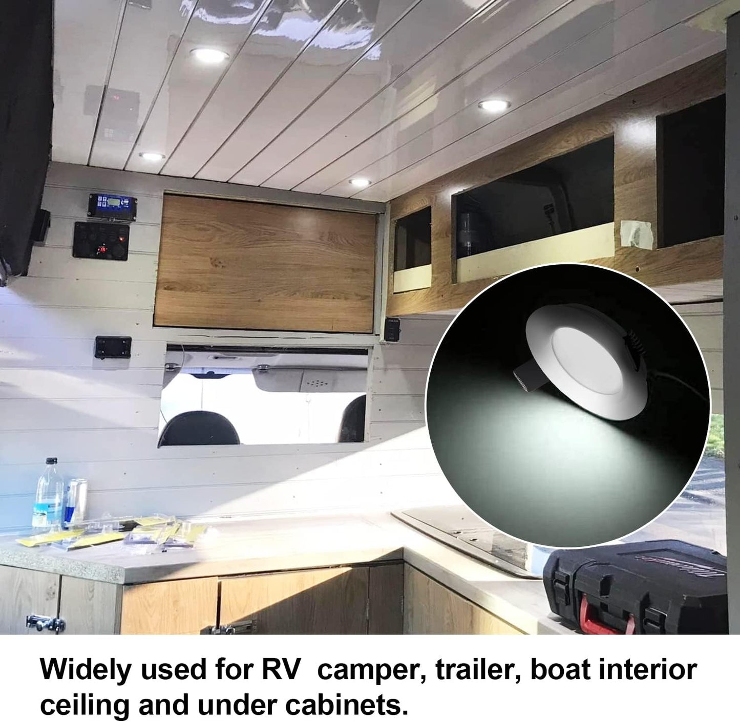RV Boat Recessed Ceiling Light 6 Pack 12V LED Puck Light with Hole Puncher DC 12V 3W Full Aluminum Downlights for Under Cabinet Camper Vans RV Interior Lighting,5500-6000k