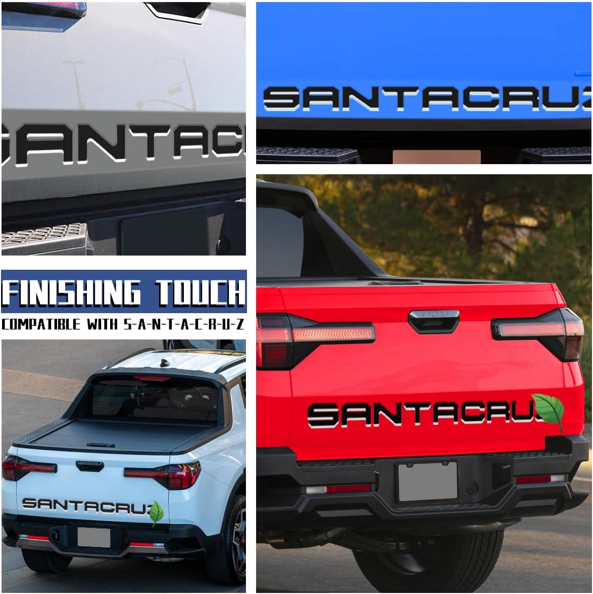 Tailgate Insert Letters Compatible for 2022 2023 2024 2025 Santa Cruz 4D Raised Tailgate Decal Letters (Double Layer Silver Edge Black Faced)