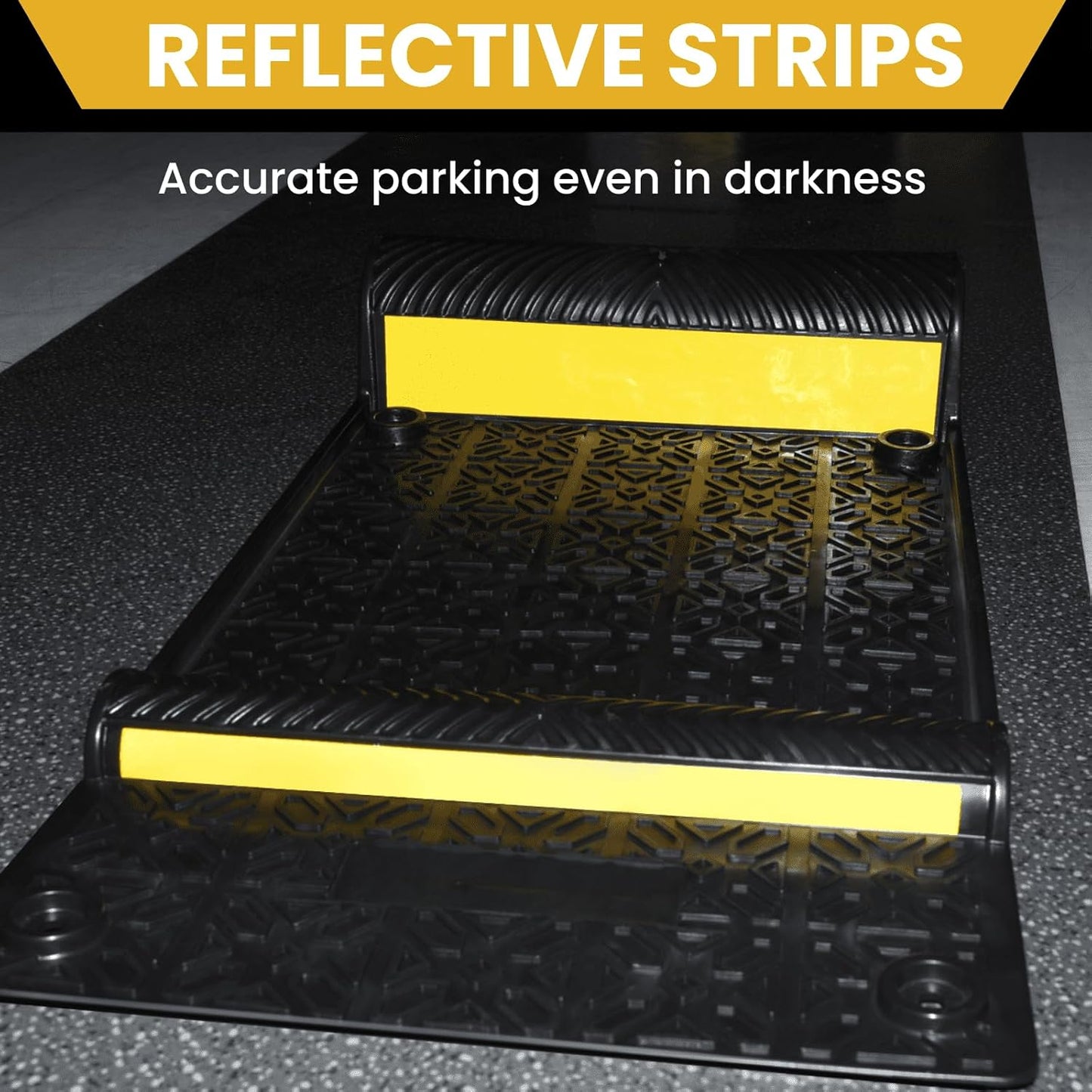 8 Pack Rubber Parking Guide Mat, 22" x 11.5" Heavy-Duty Wheel Stoppers with Reflective Stripes, Anti-Skid Garage Parking Mats, Self-Adhesive Vehicle Stoppers for Cars, Trucks, SUVs