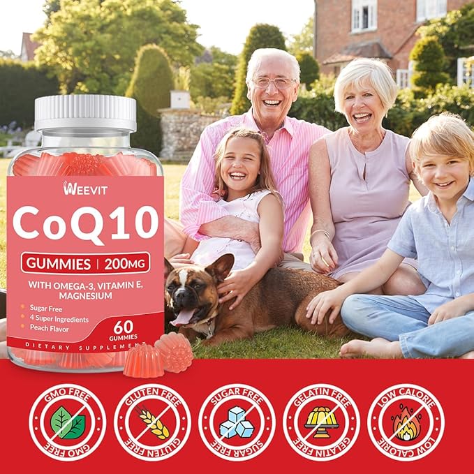 Sugar Free CoQ10 Gummies 200 MG, Coenzyme Q10 (Ubiquinone) Gummies for Adults, Co Q10 Supplement with Omega-3, Magnesium, Energy, Brain Support