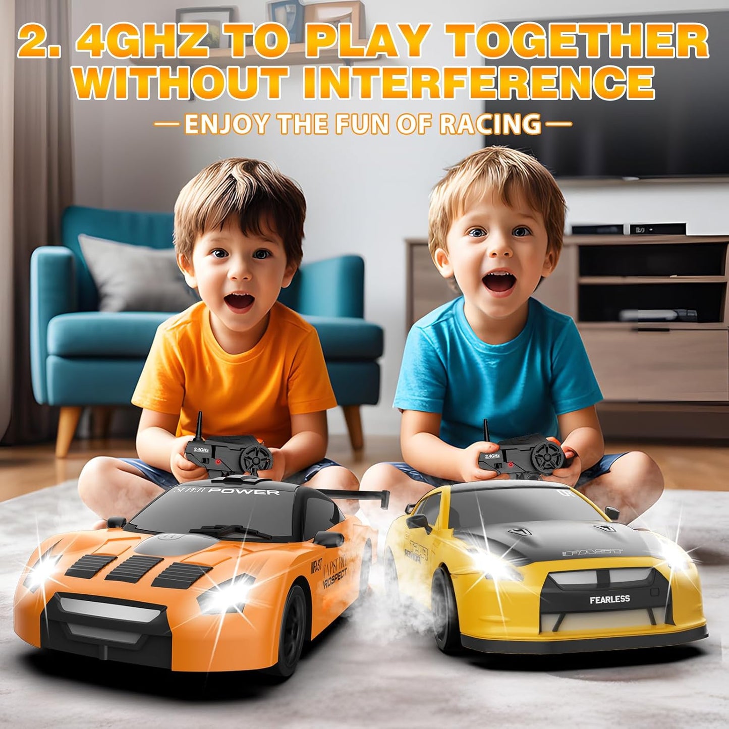 RC Drift Car 1/24 2.4GHz Remote Control Car 4WD High Speed Drifting RC Cars with LED Light, Two Batteries and Drift Tires Racing Toy Cars for Boys Girls Kids Adults (Orange)