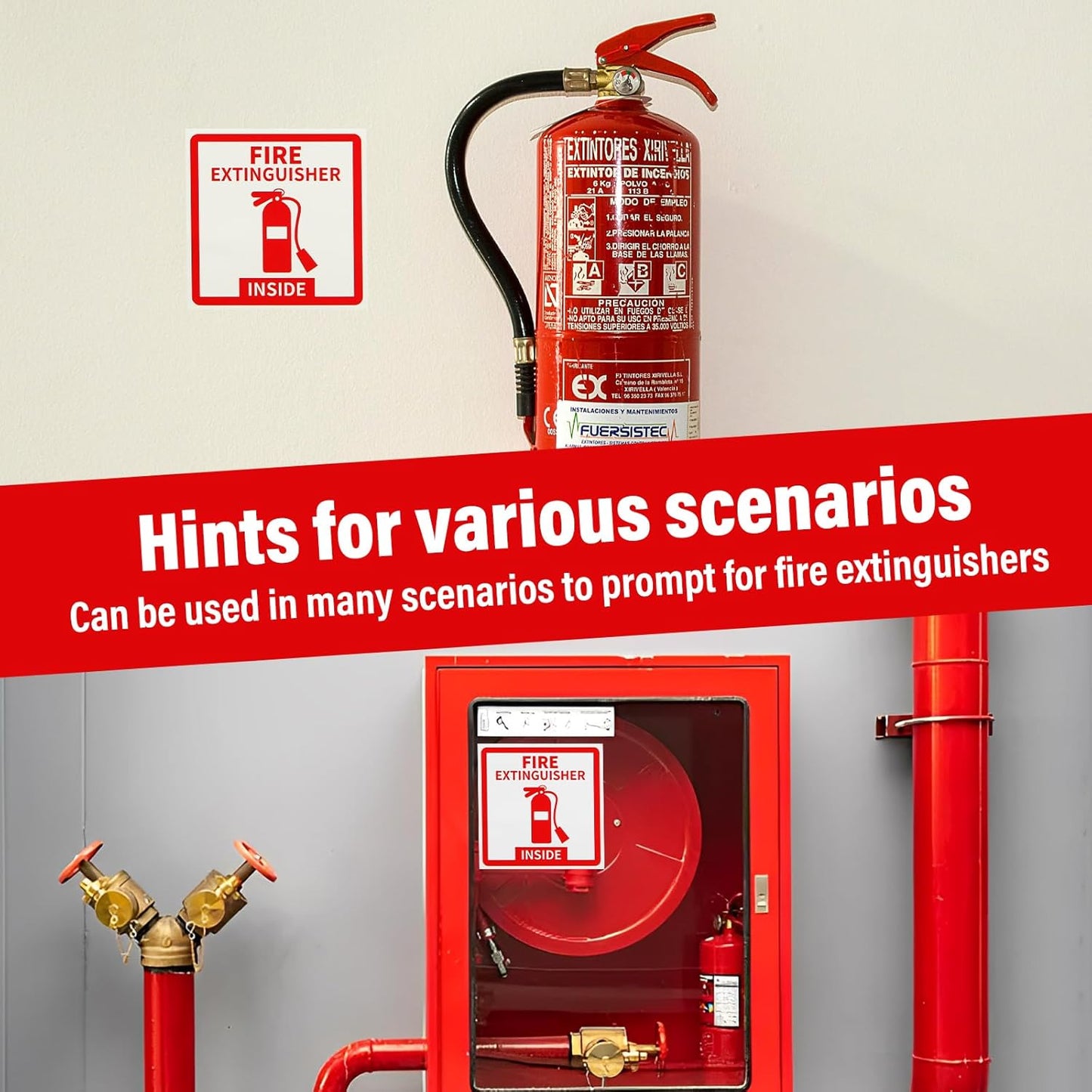 Madrigal Fire Extinguisher Inside Sticker Sign,2Pack 3x3" Self-Adhesive Vinyl, Weatherproof & UV Protected for Cars, Trailers, Rv's, Trucks and Vehicles, Red on White