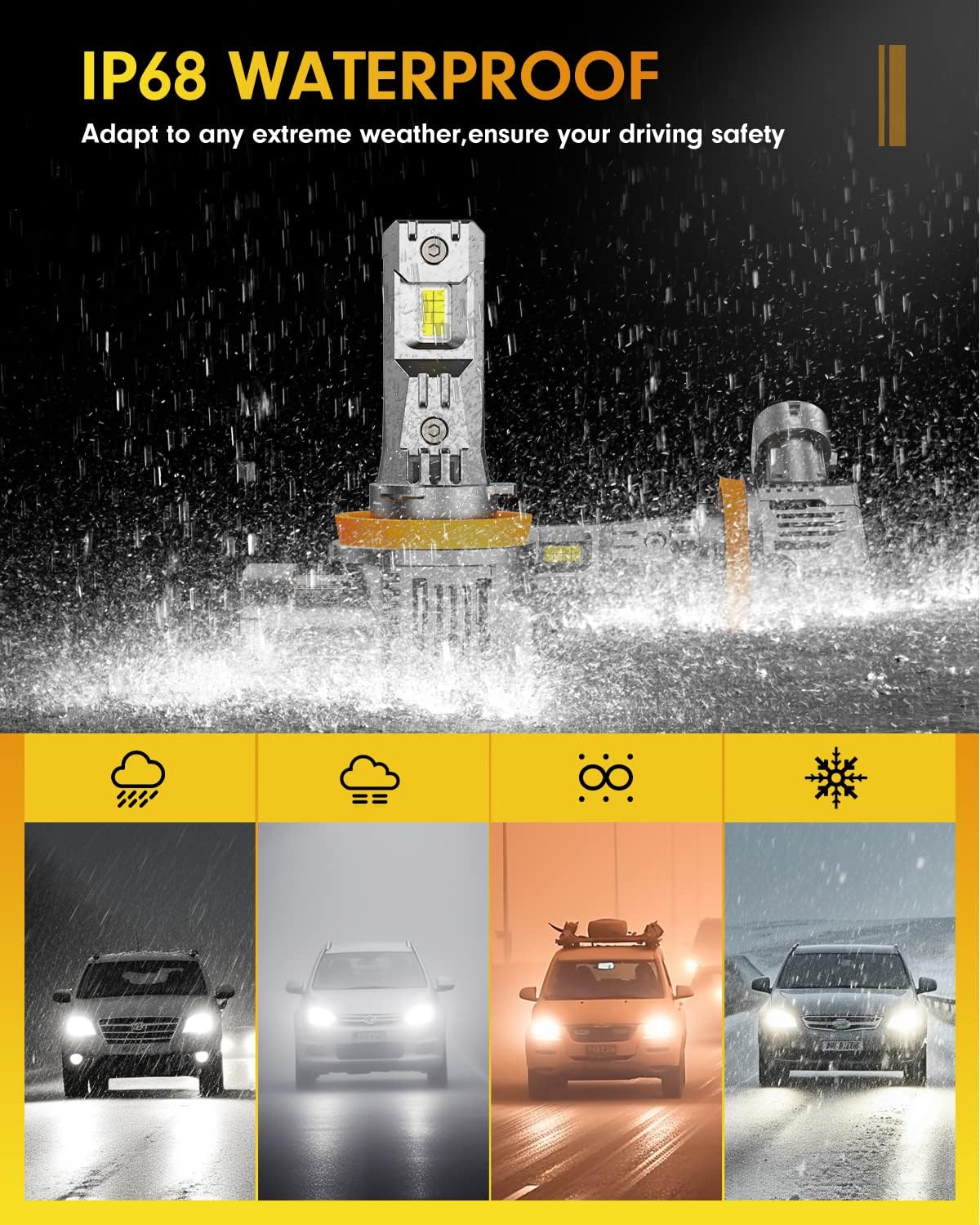 FAHREN H11 9005 Led Bulbs Combo 100000LM 12X Intense Brightness H8/H9 HB3 Bulbs,70,000Hrs Long Service Life,6500K Cool White Fog Light Bulbs, 1:1 Mini Size, Plug and Play, Pack of 4 (2025 Updated)