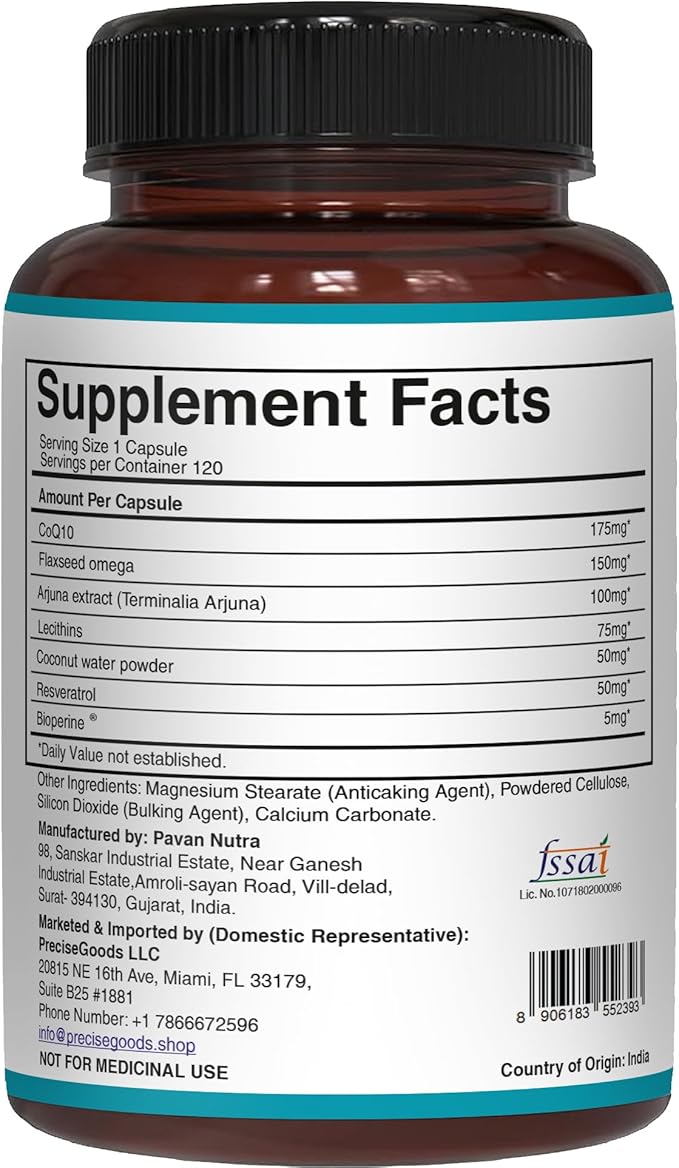Pure Nutrition Bio Coenzyme Q10-175mg | 120 Veg Caps | CoQ10 with Bioperine® & Arjuna Extract | Nutrient-Rich Botanicals for Daily Wellness | Non-GMO