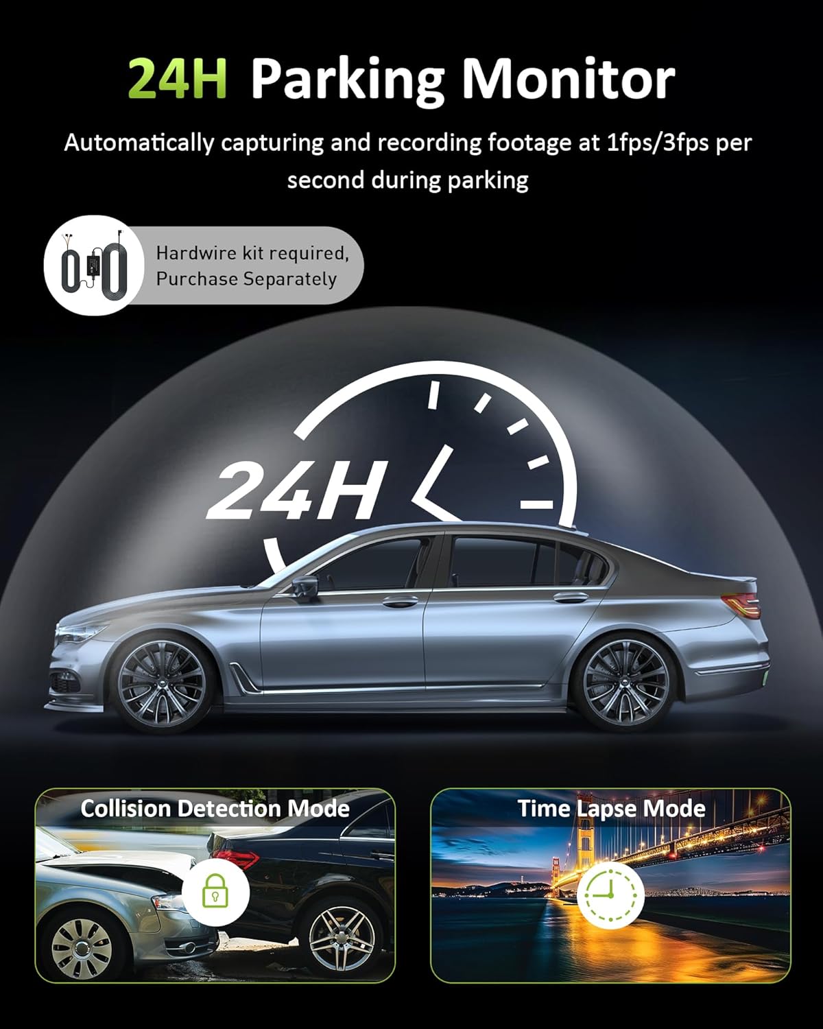 4K 3 Channel Dash Cam Front Rear Inside,STARVIS Sensor, 5GHz WiFi,64GB Card Included, 2160P+1080P+1080P Car Dash Camera, 3.16" IPS Screen, IR Night Vision,HDR, G-Sensor, 24/7 Parking Mode