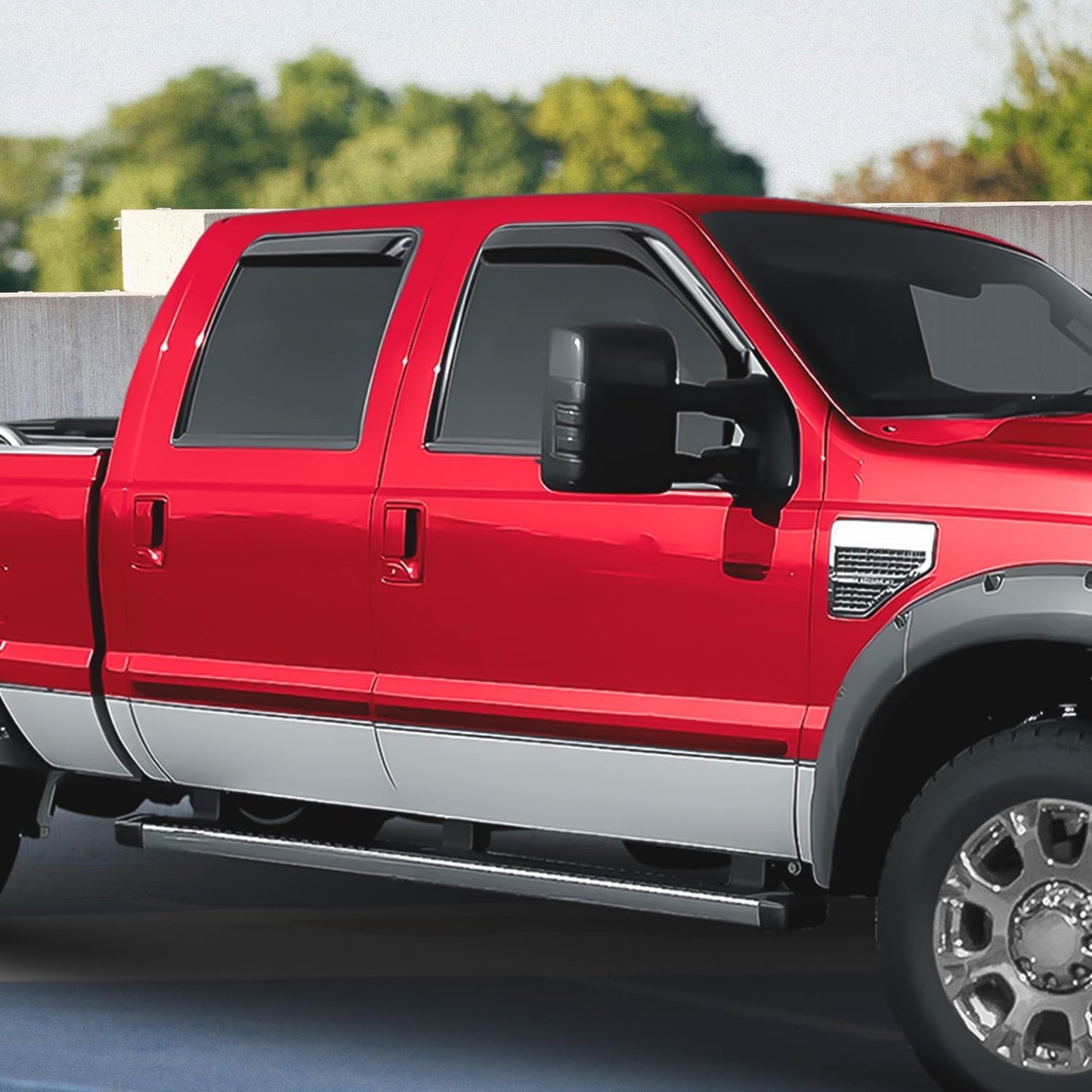 Voron Glass in-Channel Extra Durable Rain Guards for Ford F250 to F550 Super Duty 1999-2016 SuperCrew, Window Deflectors, Vent Window Visors, 4 Pieces - 200434