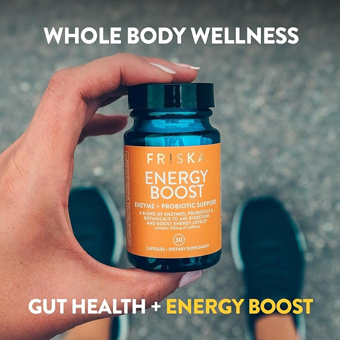 FRISKA Energy Boost Enzyme and Probiotics Supplement, Promotes Better Digestion and Energy for Men and Women, Gut Health, 30 Capsules