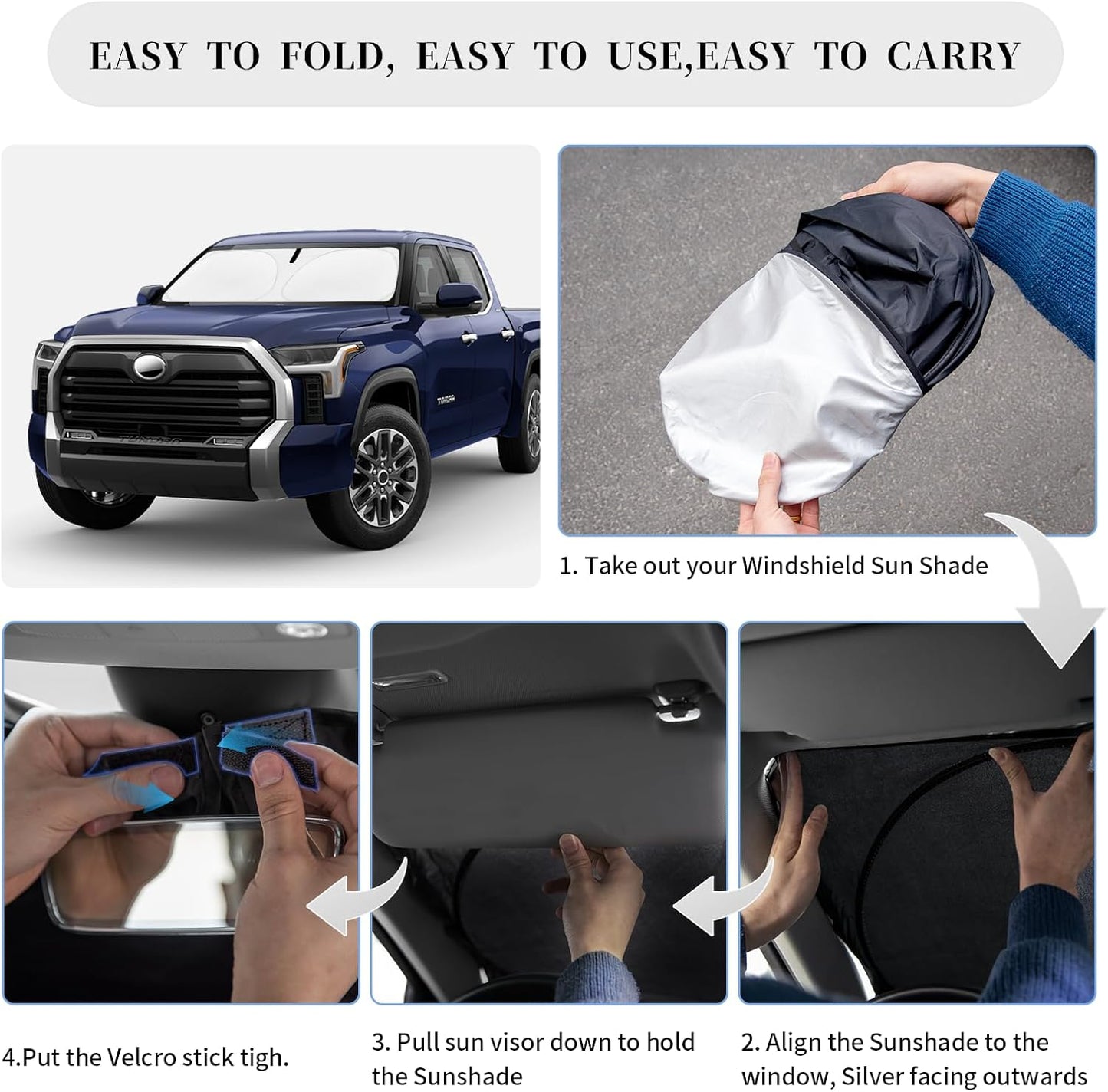 Sun Shade Sunshade for Toyota Tundra 2022-2024 2025 2026 Windshield Cover, 4-Layer Front Window Shade Custom fit Tundra Limited SR5 TRD Pro Pickup Sun Visor 240T Shade Blocks UV Car Accessories