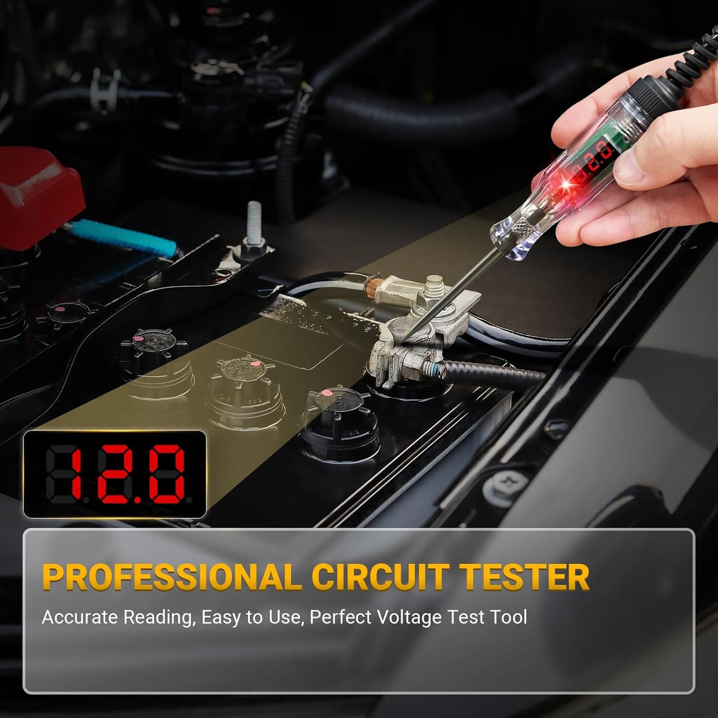Test Light Automotive 3-48V Digital LED Circuit Tester, Auto Light Tester with Voltage Display, Electric Tester Pen with Voltmeter and Probe for Checking Car Truck Motorcycle Fuses & Battery Voltage