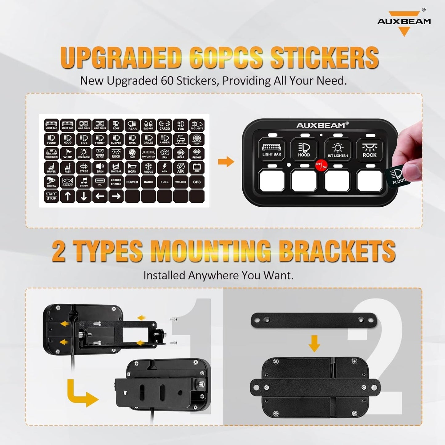 Auxbeam 8 Gang Switch Panel BA80, Universal Circuit Control Relay System Box with Automatic Dimmable On-Off LED Switch Pod Touch Switch Box for Car Pickup Truck Boat UTV ATV, Blue 2 Years Warranty